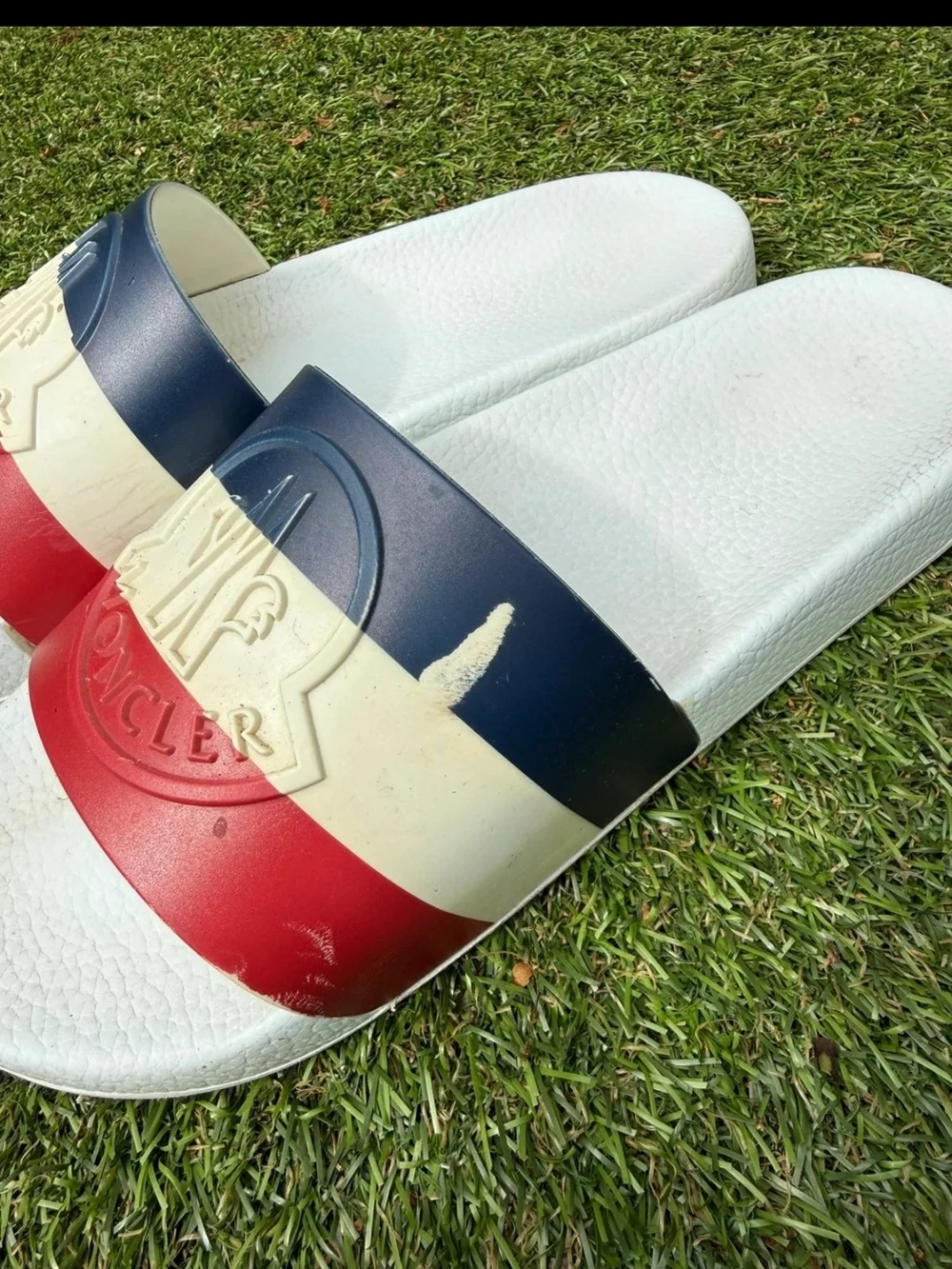 Moncler White Red Navy Slide Sandals